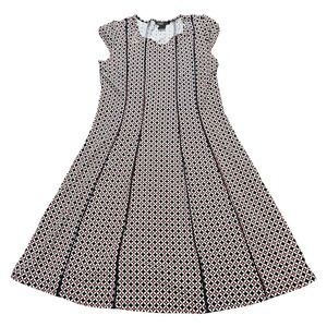 Robert Louis Geometric Print Midi Dress Women's Size S Black Red Cap Sleeve